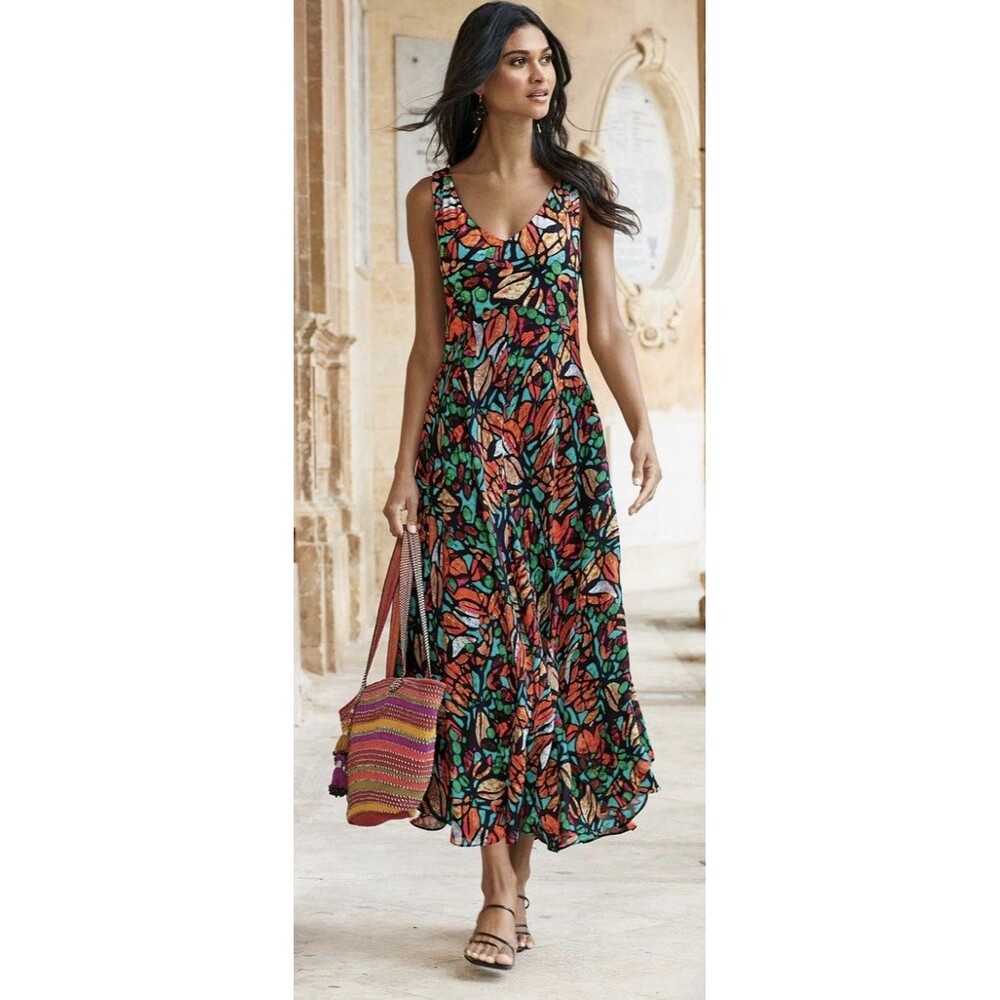 PERUVIAN CONNECTION Sainte-Chapelle Stained Glass Monarch Wing Maxi Dress Small